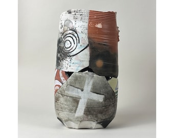 Patrick Crabb (b. 1947) - Postmodernist Raku Shard Ceramic Vessel, Signed (1994)/Abstract Expressionist