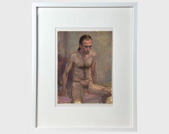 Stary obraz olejny przedstawiający mężczyznę, oprawiony w ramę (ok. 1960, olej na płótnie)/Michael Borremans/Manet/Luc Tuymans