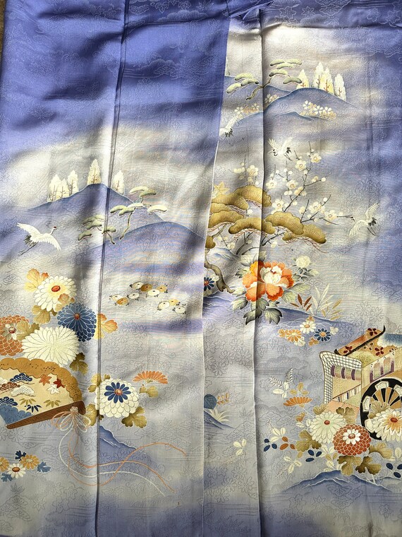 Vintage Japanese Purple Silk Kimono with Cloud an… - image 7