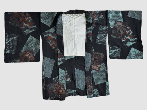 Vintage Japanese Silk Haori Jacket with Abstract … - image 1