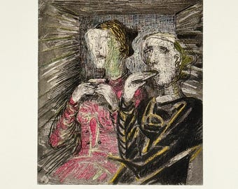 Henry Moore (1898–1986) - Fototipia figurativa sin título de la serie Shelter Drawings (1967, enmarcada)