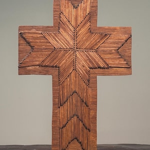 Vintage Tramp Art Matchstick Crucifix on Found Board