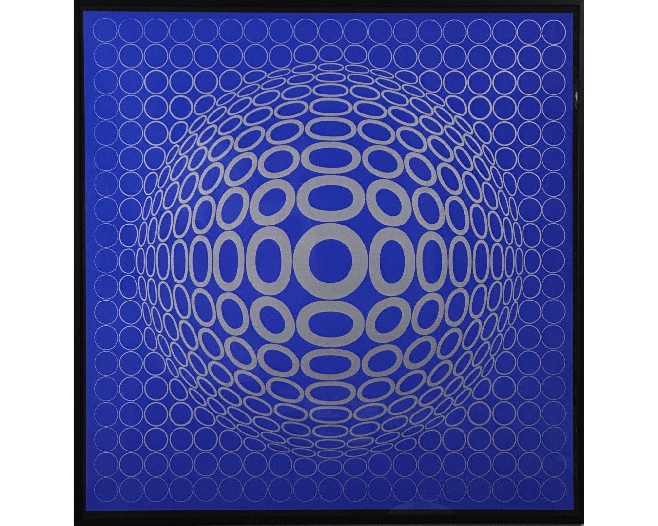 Victor Vasarely - 'tuz' Silver Screenprint on Blue Background