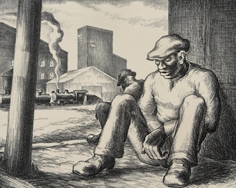 Richard Hood (1910-1995) - WPA zonder titel figuratieve ets, gesigneerd (ca. 1938)/zwarte kunst