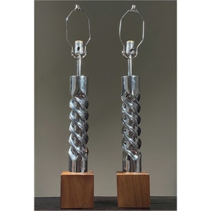 Pair of Vintage Postmodernist Chrome Twist Table Lamps