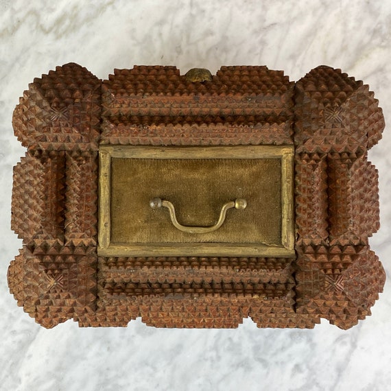 Tramp Art Jewelry Box With Metal Lion Pulls —ON H… - image 10