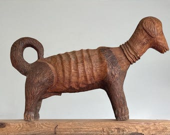 Vintage Monumental Folk Art Hand Carved Dog Sculpture