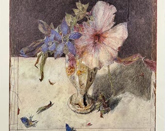 Horst Janssen (Duits, 1929–1995) — Expressionistisch bloemenstilleven, kleurenoffsetdruk, gesigneerd