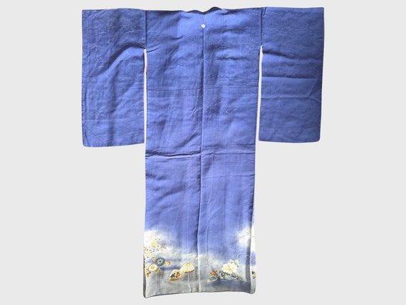 Vintage Japanese Purple Silk Kimono with Cloud an… - image 2