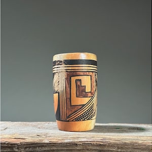 Small Antique Hopi Yellowware Polychrome Cylinder Vessel (ca. 1925)
