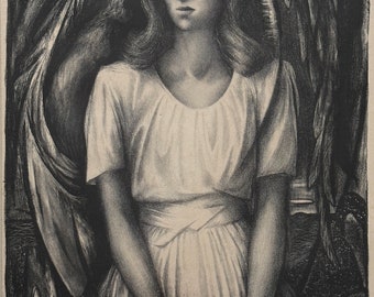 Benton Murdoch Spruance (estadounidense, 1904-1967): estudio figurativo expresionista «Eclesiastés: ensayo 2», firmado (1945, enmarcado)