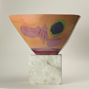 1980s Abstract Glazed Ceramic Bowl, Signed