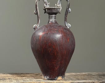 Antique Chinese Tang Dynasty Sancai Style Pottery Double Dragon Bottle Vase