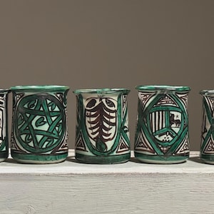 Set Of 5  Vintage Mid-Century Polychrome Ceramic Coffee Cups By Domingo Punter/Teruel
