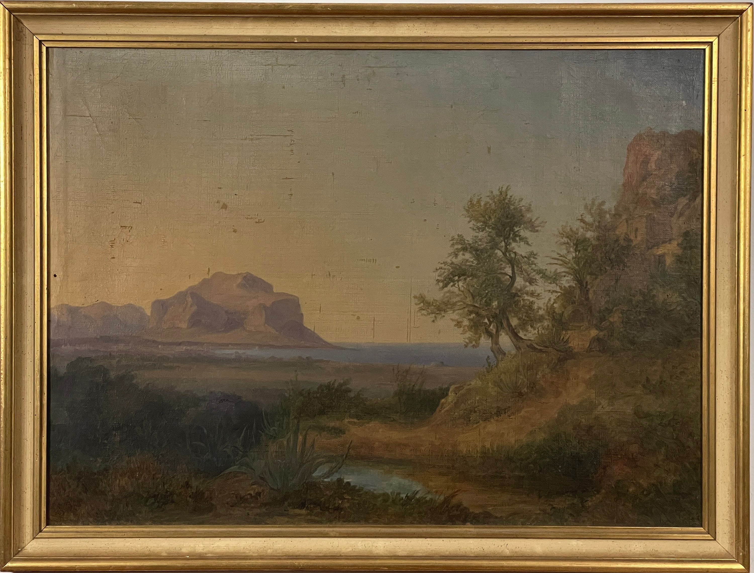 Antique Hudson River School Painting, Unsigned / Antique Frame 9 3/4 x 7  1/2 / 13 3/4 x 11 1/2 Overall — Plasteel Frames & Gallery