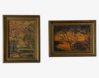 Paar expressionistische herfstlandschappen, gesigneerd (ca. 1960, ingelijst)