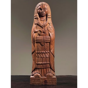 Vintage Hand Carved Folk Art Draped Figure with Moons and Stars Sculpture/Occult