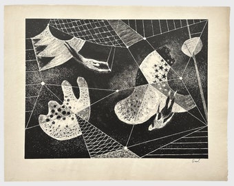 Richard Hood (1910-1995) - Vintage Abstract Circus Lithograph, Signed (c. 1951)/Calder/Klee/WPA Artist