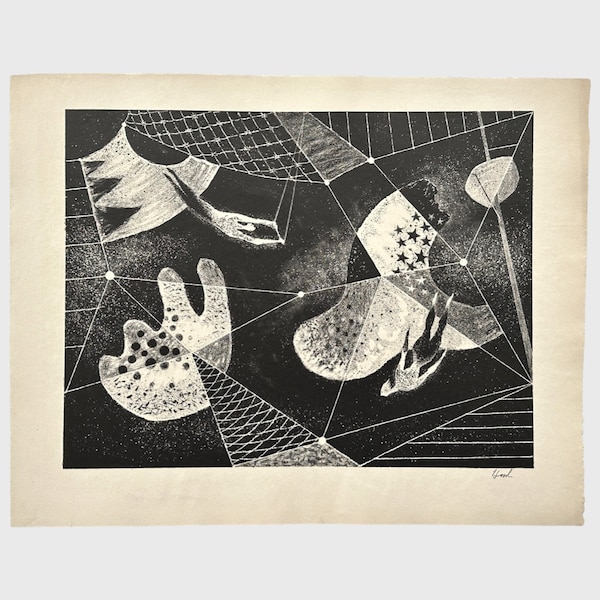 Richard Hood (1910-1995) - Vintage Abstract Circus Lithograph, Signed (c. 1951)/Calder/Klee/WPA Artist