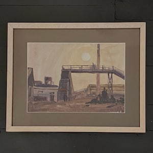 Paisaje modernista vintage de Vladimir A. Vetrogonsky, firmado (acuarela, enmarcado)