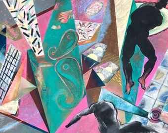 Kathie Brown (Amerykanka, 1946-2021) Abstrakcyjna pastela i akryl na papierze szmacianym (ok. 1980)
