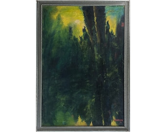 Paisaje expresionista antiguo de Fairmount Park, firmado (1931, óleo sobre lienzo)
