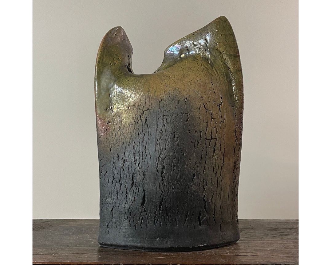Vintage Postmodernist Raku Slab Stoneware Vessel by Geraldine Shapiro ...