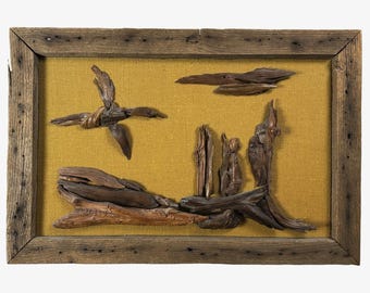 Vintage Folk Art Dimensional Bas-Relief Driftwood Assemblage