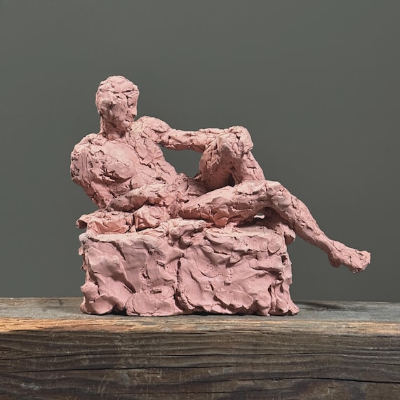 Vintage Neo-Expressionist/Brutalist Male Figurative Clay Sculpture