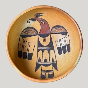Early 1930s Hopi Polychrome Thunderbird Clay Bowl