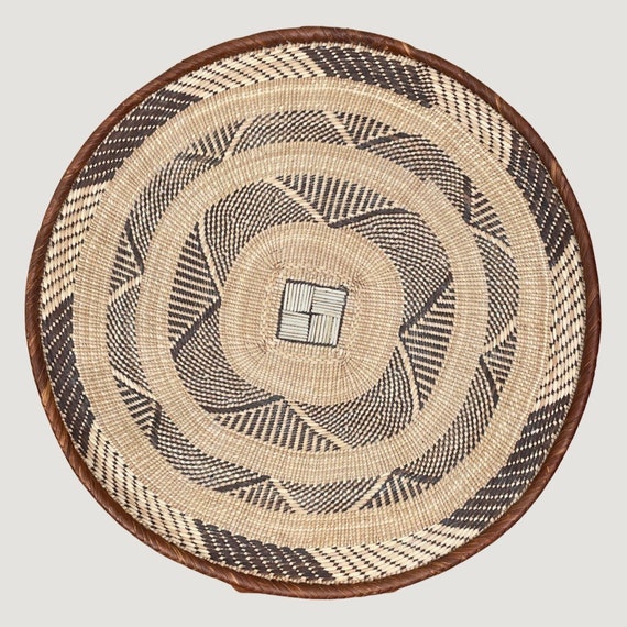 Vintage African Hand Woven Flat Basket