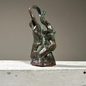 Vintage Abstract Biomorphic Earthenware Faded Blue Glaze, Signed (c. 1970)