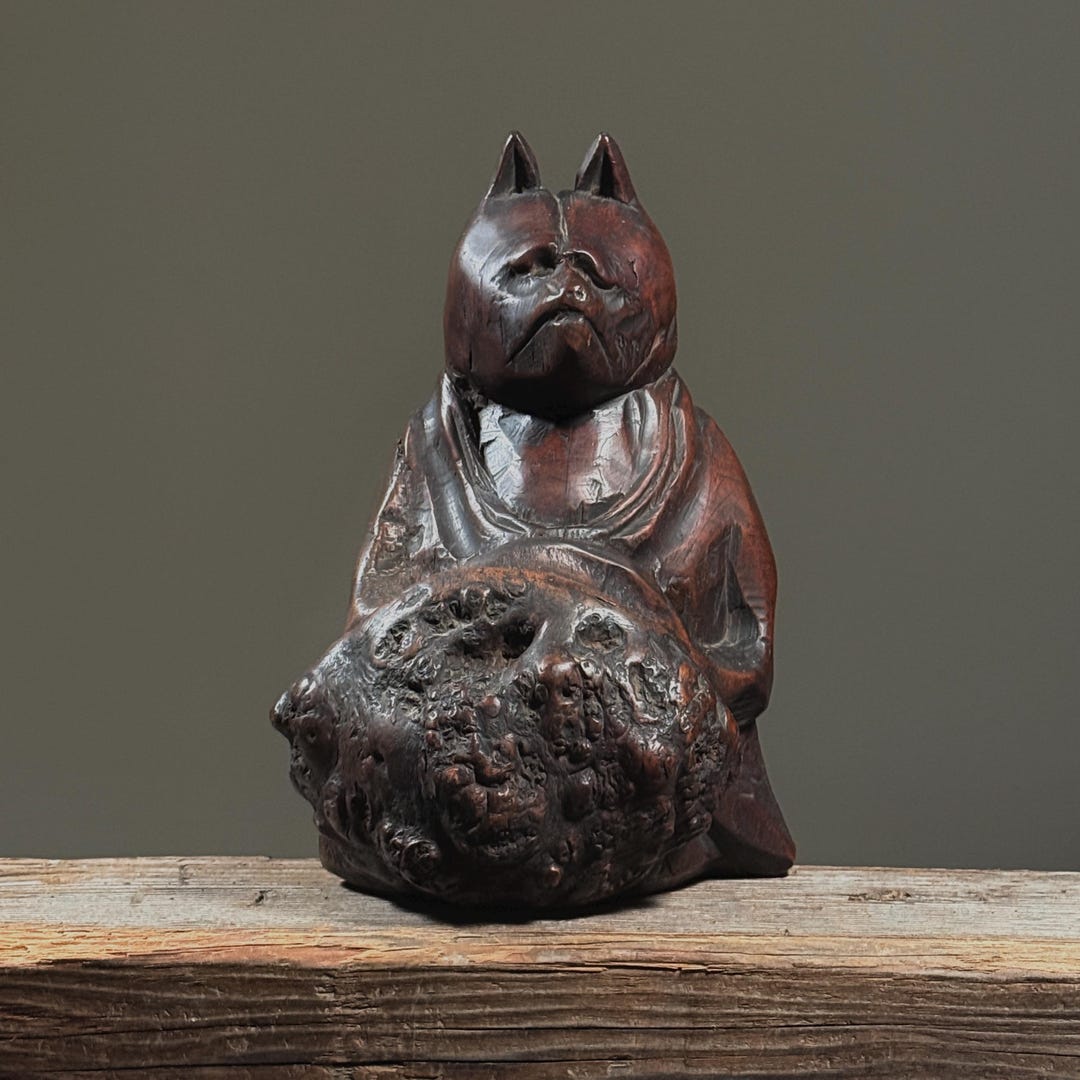 Antique Hand Carved Japanese Tanuki Raccoon Dog Wood Sculpture - Etsy