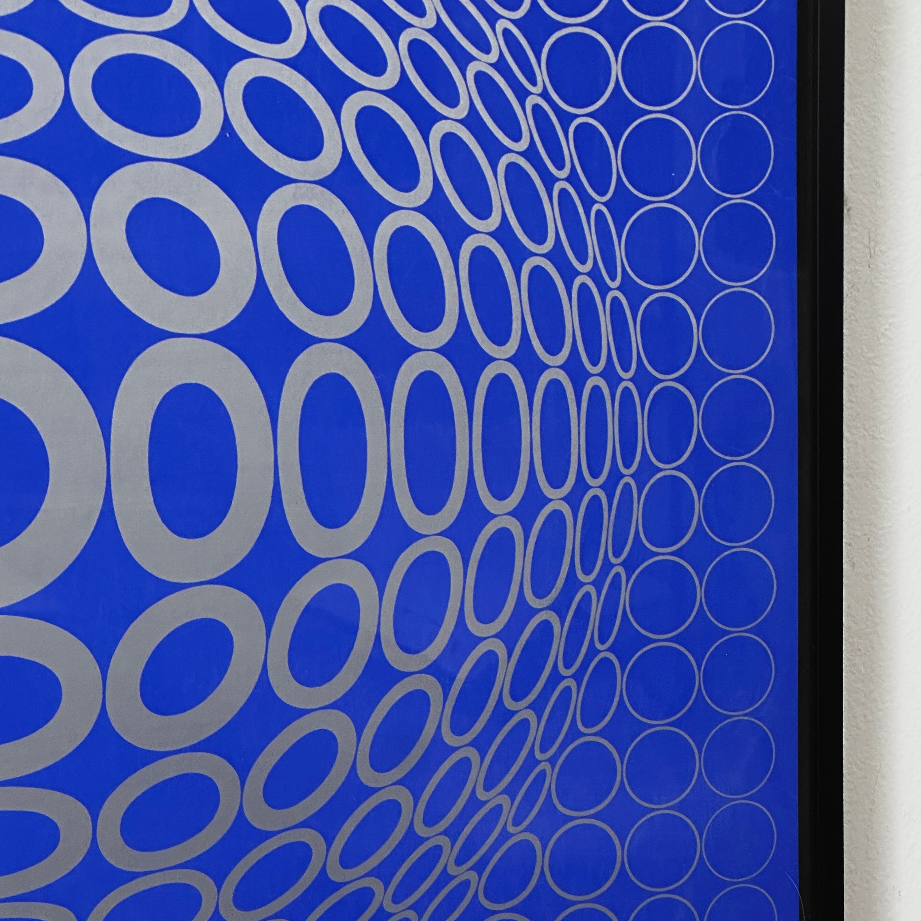 Victor Vasarely - 'tuz' Silver Screenprint on Blue Background
