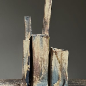 Vintage Abstract Expressionist Tiered Five Chambered Polychrome Ceramic Vase, Signed