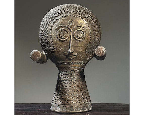 Large Antique Abstract Indian Dokhra Figurative Brass Sculpture/Tribal