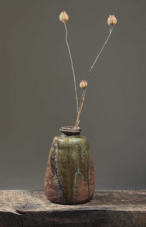 bizen pot 廃盤品　トルコ Vintage Bizen Ware Japanese Drip Glazed Stoneware Vessel - Etsy