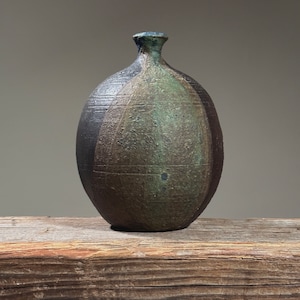 Vintage Danish Modernist Stoneware Poured Matte Glaze Small Neck Vase
