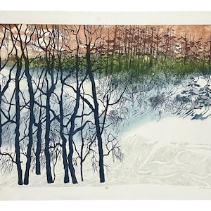 Vintage Postmodern Abstract Landscape Collograph autorstwa Russy Graeme, podpisany ok. 1970 r.