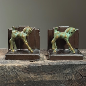 Antique Art Deco Metal Horse Bookends