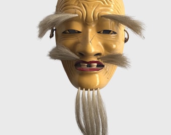 Máscara japonesa Noh/Kabuchi tallada antigua