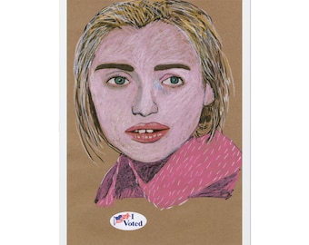 Brian Calvin - Untitled (I Voted), 2016, Signed (Framed, COA Included)/Hillary Clinton Portrait