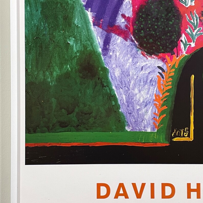 May include: A colorful abstract painting with green, purple, red, orange, and white paint. The painting features a large green shape in the upper left corner, a purple shape in the upper right corner, and a red shape in the center. The painting is signed "David H" in the lower right corner.
