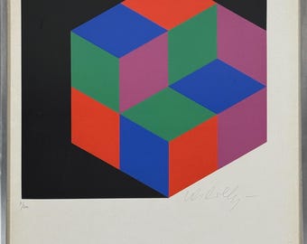 Victor Vasarely - Kristall, podpisany (ok. 1965, sitodruk na papierze)/Op Art/Geometryczny