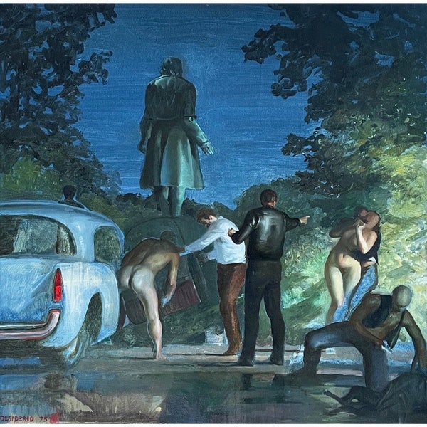 Vincent Desiderio - Estudio para 'Changing the Wheel', 1975 (Óleo sobre lienzo)