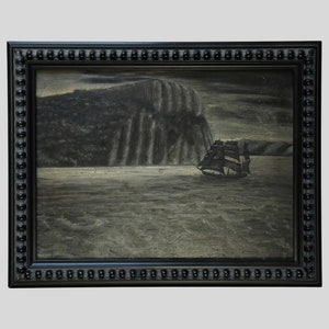 Antique Folk Art Nocturne Moonlit Seascape, Framed/Nautical/David Lynch