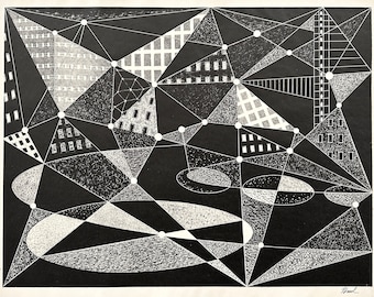 Richard Hood (1910-1995) - Vintage Abstract Modernist Lithograph, Signed (c. 1951)