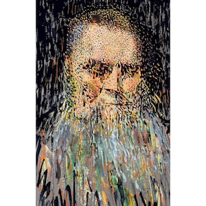 Retrato figurativo expresionista abstracto vintage de un hombre barbudo, firmado (c. 1994, óleo sobre tabla)