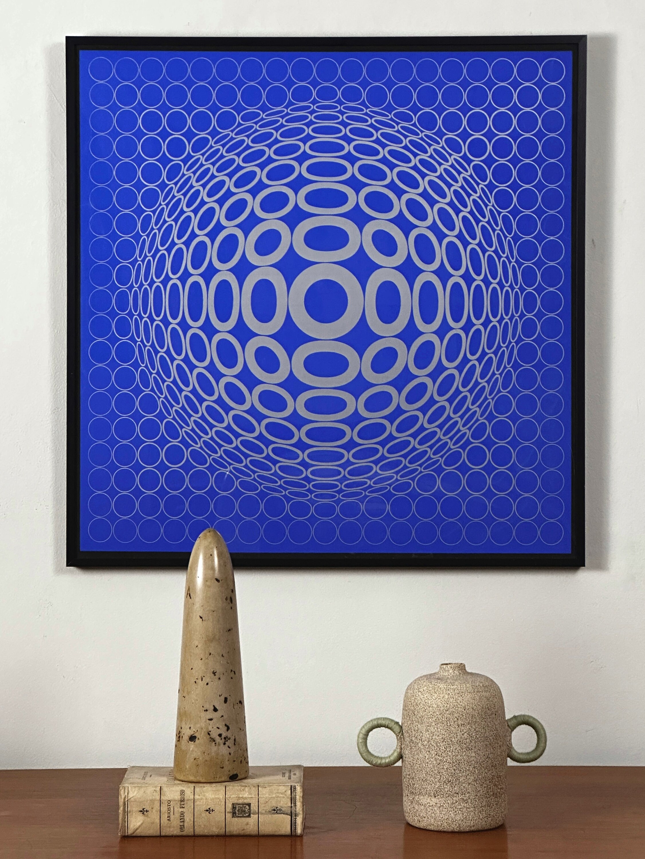 Victor Vasarely - 'tuz' Silver Screenprint on Blue Background