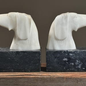 Vintage Italian Hand Carved Alabaster Dog Bookends (Pair)